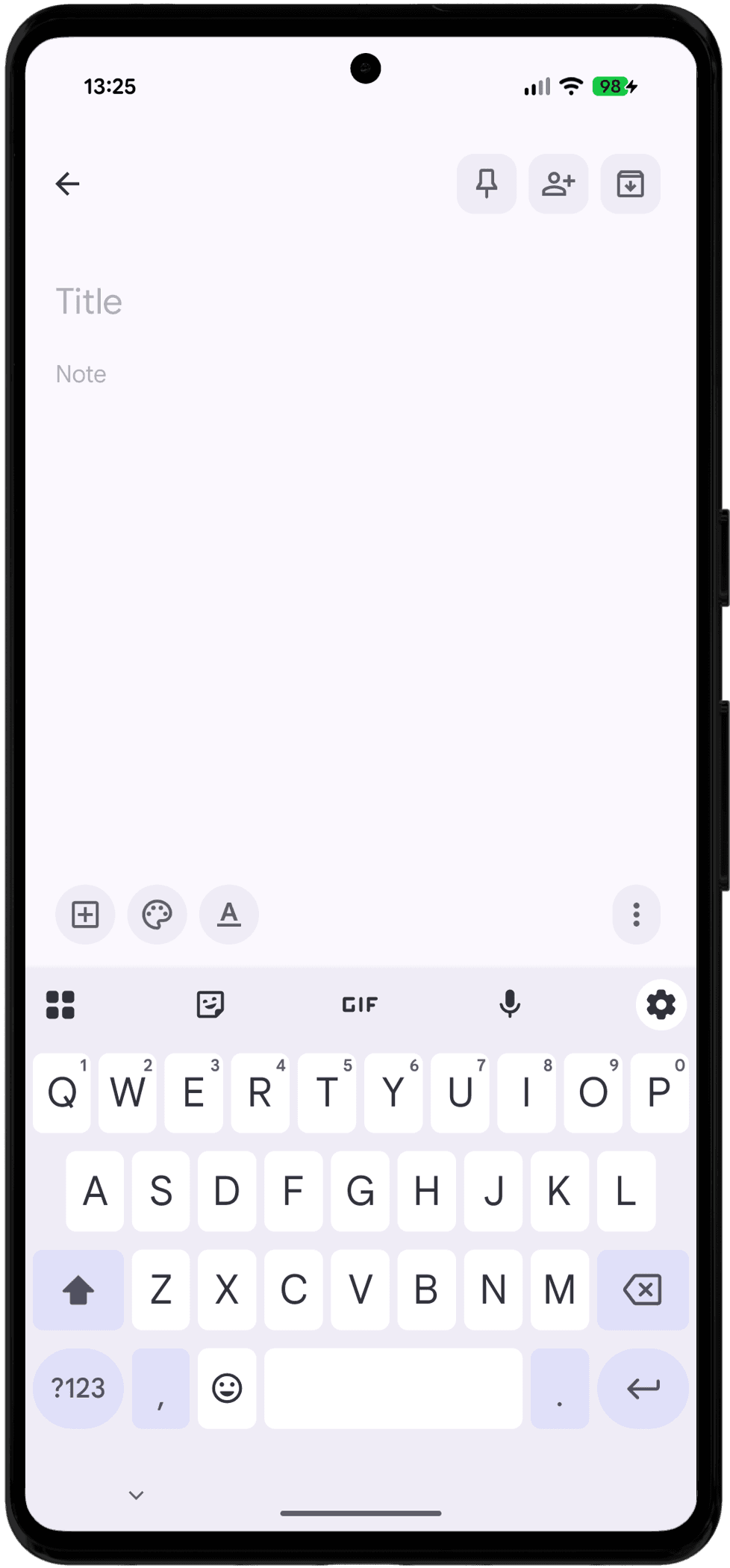 A blank Google Keep note, just a title field and a note field